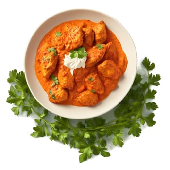 Chicken Tikka Masala marinated chicken creamy tomato sauce cilantro vibrant colors Culinary and Food concept. Food isolated on transparent background