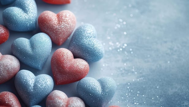 Red and blue hearts on a blue background. Valentines day concept