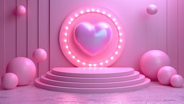 3d rendering of Valentine's Day background with pink podium and hearts.
