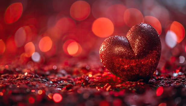 Valentines day background with red heart on bokeh lights