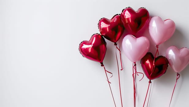 Heart shaped balloons on white background, valentine's day concept