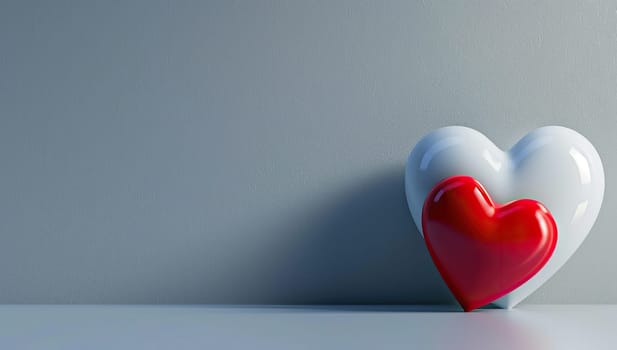 red heart and a white heart on a white background