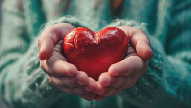 Hands holding a red heart