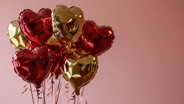 Valentine's Day concept with red and gold heart-shaped balloons