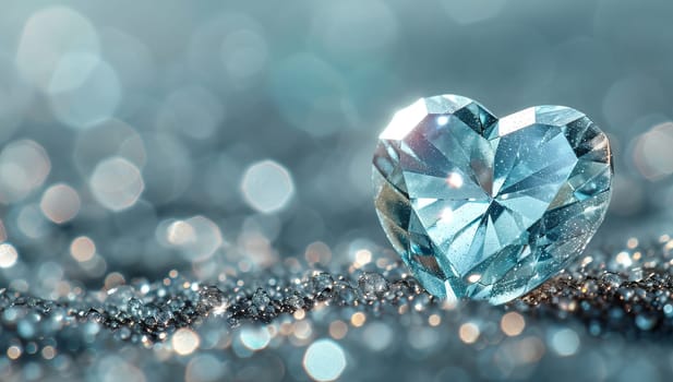 Heart shaped diamond on blue bokeh background