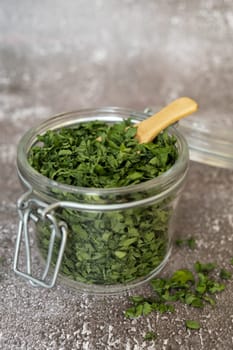 Fresh dried greenery parsley adaptogens ingredient. Herbal medicine healthy eating. Superfood prebiotic food. Sustainable homegrown organic herbs