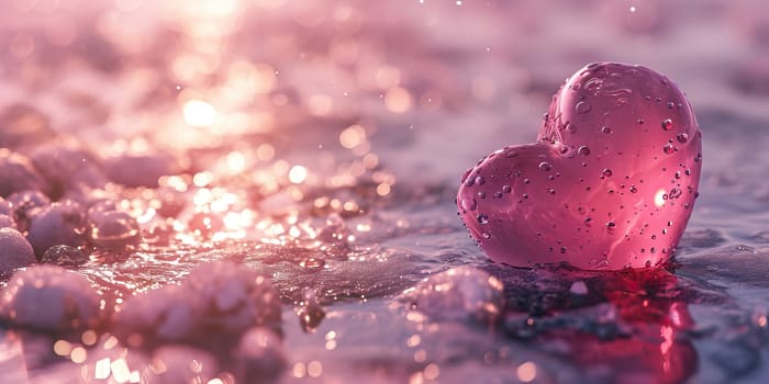 Valentine's day background with pink heart and water drops.