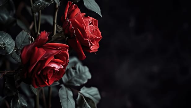 Beautiful red roses on dark background, valentines day concept