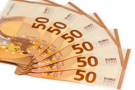 Fifty euro banknotes fan isolated 1