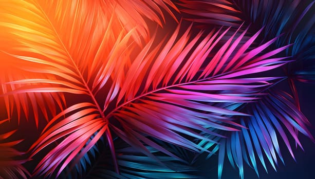 This close-up photo showcases a stunning, multi-colored palm leaf. The bright, bold gradient colors create a mesmerizing visual display, highlighting the intricate details and natural beauty of the leaf.