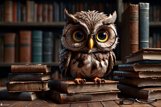 cute owl in glasses with books .