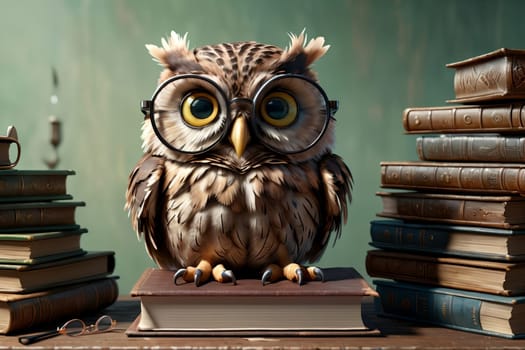 cute owl in glasses with books .