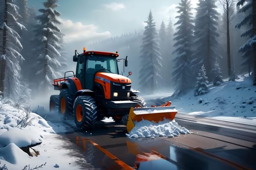 Snowplow working hard on the road in winter .