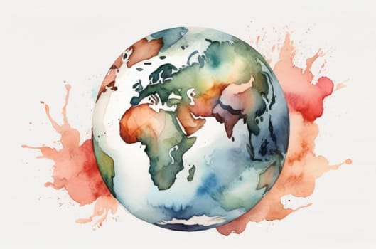 Earth Day symbol. Watercolor illustration of the globe on a white background, serving as a symbol of environmental consciousness and the global celebration of Earth Day