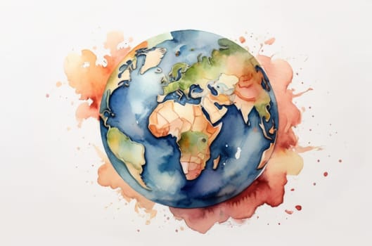 The image of the globe in the form of a watercolor illustration on a white background. The concept of celebrating Earth Day