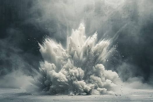 Explosion of white powder on grey background. Abstract background.