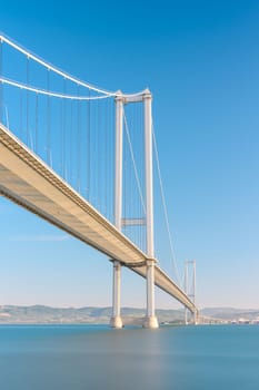 Osmangazi Bridge (Izmit Bay Bridge) located in Izmit, Kocaeli, Turkey. Suspension bridge captured with long exposure technique