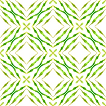 Textile ready juicy print, swimwear fabric, wallpaper, wrapping. Green overwhelming boho chic summer design. Green geometric chevron watercolor border. Chevron watercolor pattern.