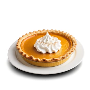 Pumpkin pie with smooth filling warm spices flaky crust whipped cream dollop Culinary and Food. close-up cake, isolated on transparent background