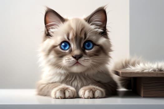 Beautiful young purebred Ragdoll kitten looking forward .