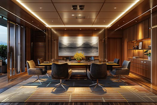 Interior design of a modern, minimal meeting room