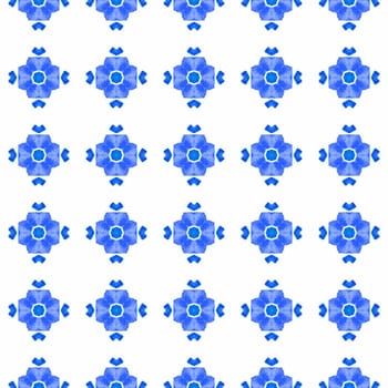 Textile ready charming print, swimwear fabric, wallpaper, wrapping. Blue wondrous boho chic summer design. Medallion seamless pattern. Watercolor medallion seamless border.