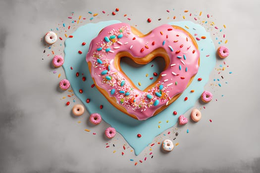 Donut in the shape of a heart. Valentine's Day Gift Concept