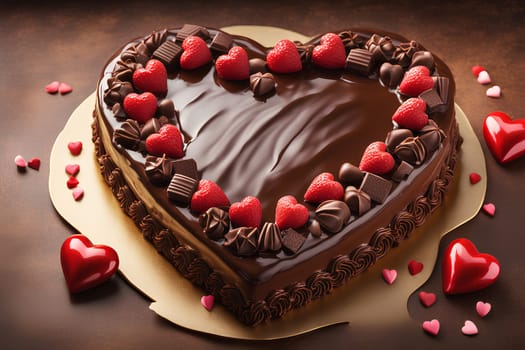 Heart-shaped chocolate cake for Valentine's Day