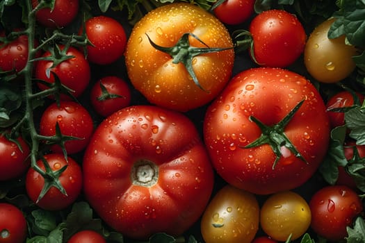A stack of plum tomatoes, a type of fruit from the plant family, sits on a table. These natural foods are a staple ingredient in many recipes, known for their vibrant red and green colors