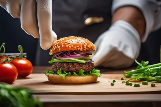 culinary work of art - a vegan burger from an expert highlighting healthy eating