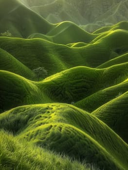 A solitary tree stands sentinel over the serene curves of the tea plantations, with the landscape's green layers whispering stories of growth and tranquility