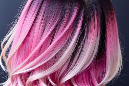 In this stunning image, the intricate details of the ombre pink hair are highlighted in a close-up shot, radiating elegance and sophistication