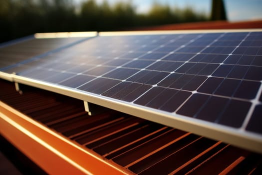 Close-up of solar panels on house roof. Energy saving, alternative electricity source