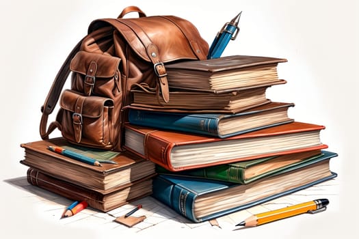 school backpack with books and school supplies .