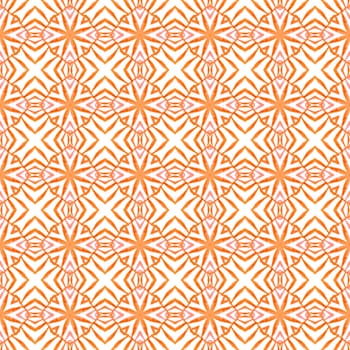 Textile ready fetching print, swimwear fabric, wallpaper, wrapping. Orange astonishing boho chic summer design. Hand painted tiled watercolor border. Tiled watercolor background.