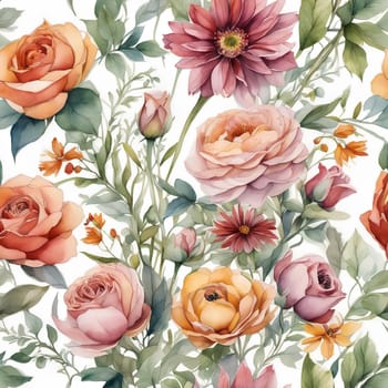 Abstract background of watercolor flowers, pink and beige colors