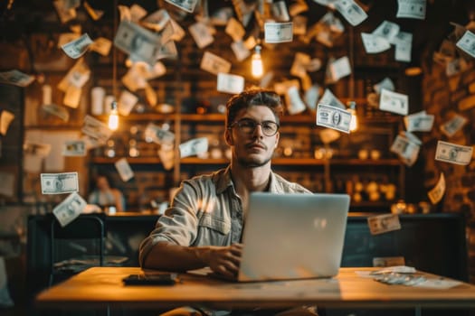 A man using laptop to make money. business technology concept.