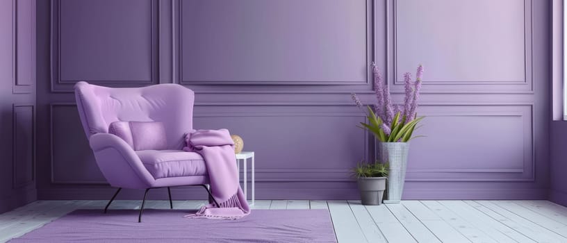 Elegance meets comfort in this lavender lounge with plush seating and floral touches