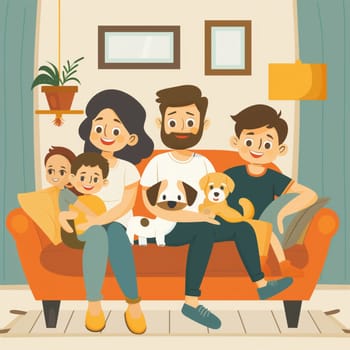 Happy Family Sitting on Couch With Dog Image