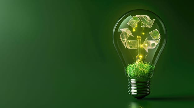 A light bulb with a green recycling symbol on it.