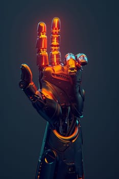 Cyborg robot hand on dark background. Robotic Process Automation concept.