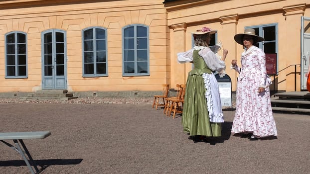 Uppsala, Sweden, May 18, 2024. A day at the Linnaeus Garden Party. 1700s theme. Ladies.