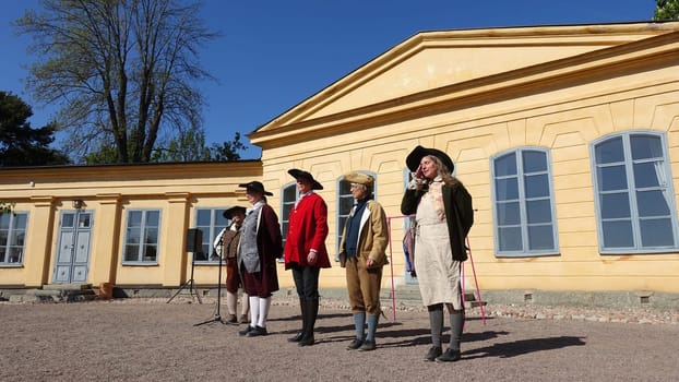 Uppsala, Sweden, May 18, 2024. A day at the Linnaeus Garden Party. 1700s theme. Parade.