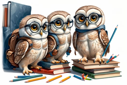 cute owl in glasses with books .