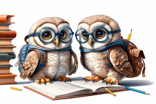 cute owl in glasses with books .