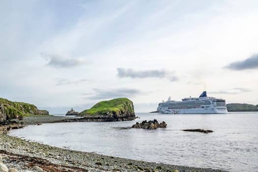 KILLYBEGS, IRELAND - MAY 16 2023: The Norwegian Star leaving after visiting Killybegs.