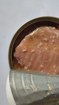 canned salmon fish, food in a jar. High quality photo