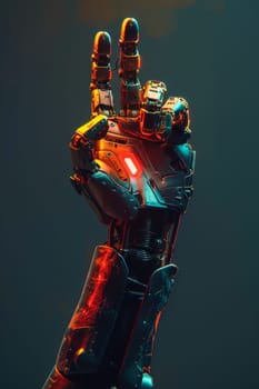 Cyborg robot hand on dark background. Robotic Process Automation concept.