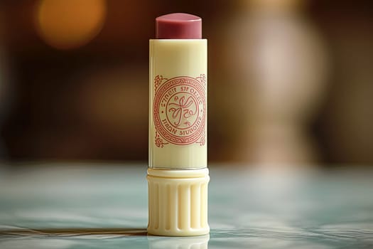 A row of small tubes of lip balm with a floral design on the side. The tubes are lined up on a table