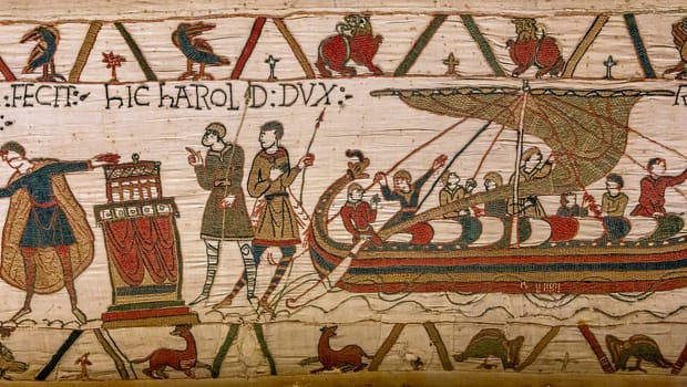 BAYEUX, FRANCE, MAY 14, 2024 : Tapestry of Bayeux, illustrate the battle of Hastings year 1066, Norman conquest of England